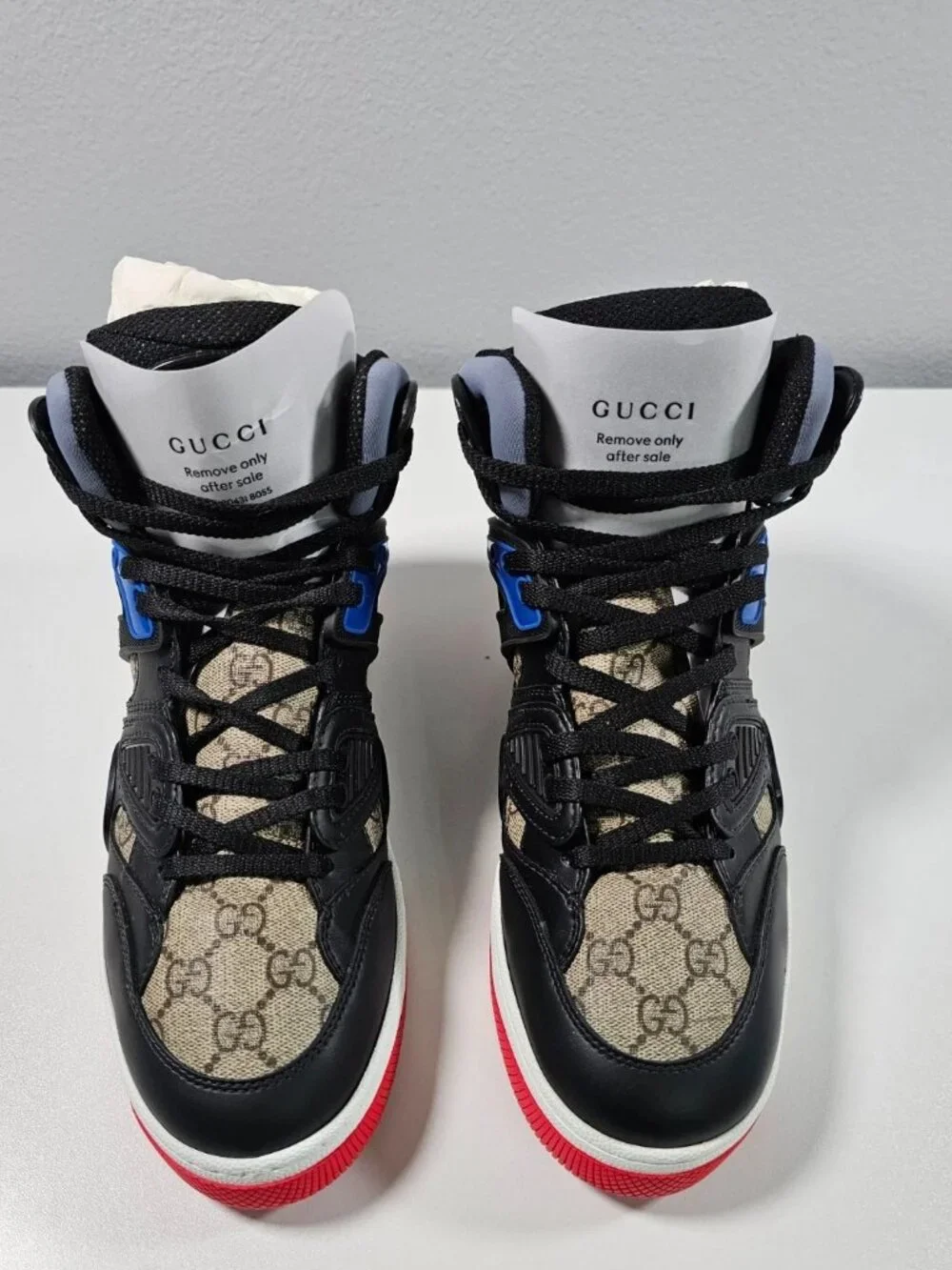 Gucci Basket High GG Monogram Sneakers Black Demetra Mens 8 - Full Set